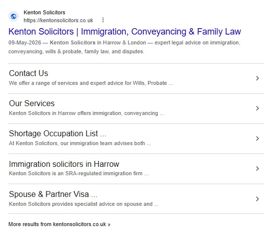 Branded Google result for the firm with sitelinks