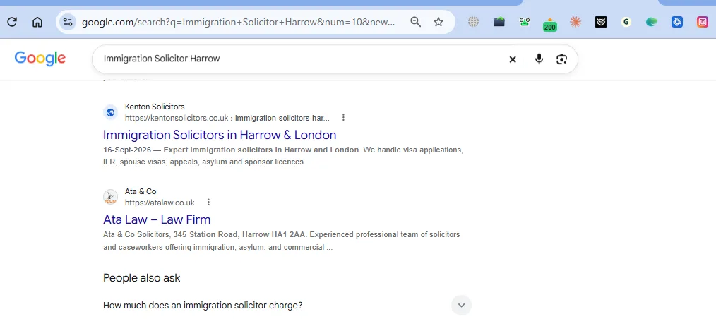 The firm ranking in Google for immigration solicitor Harrow
